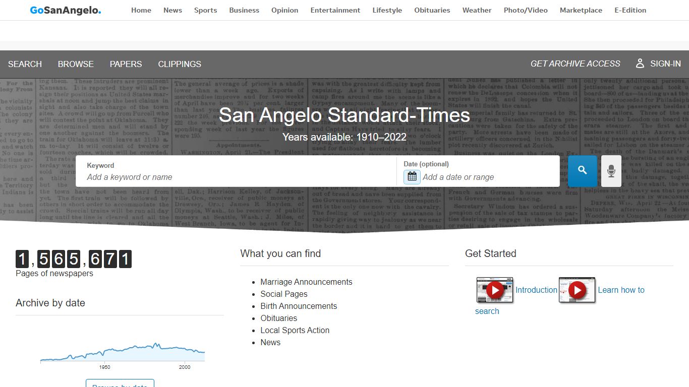 San Angelo Standard-Times archive from 1910-2022